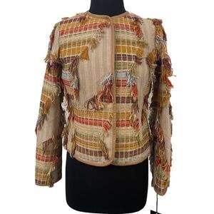 Worth Tweed Fringe And Faux Leather Blazer Sz S NWT